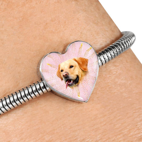 Labrador Retriever Dog Print Heart Charm Steel Bracelet