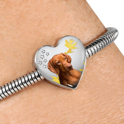 Vizsla Print Heart Charm Steel Bracelet