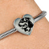 Rottweiler Dog Black&White Art Print Heart Charm Steel Bracelet