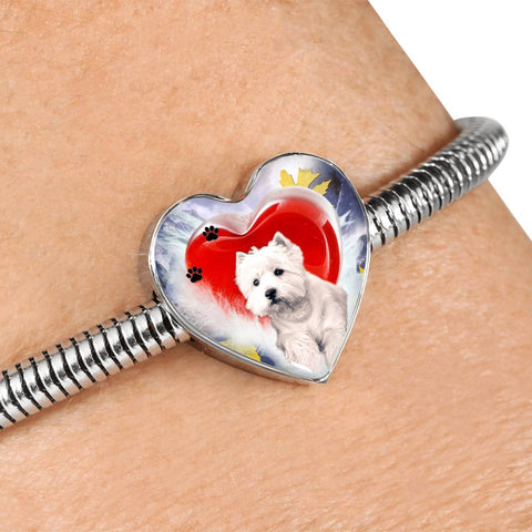 West Highland White Terrier Print Heart Charm Steel Bracelet