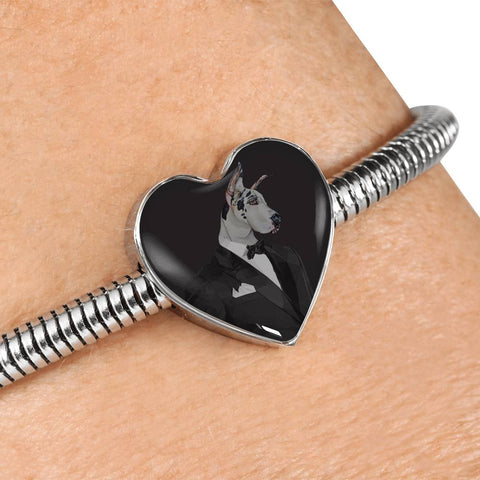 Amazing Great Dane Dog Print Heart Charm Steel Bracelet