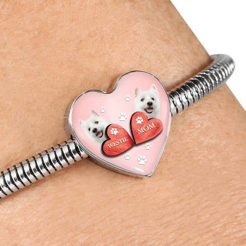 West Highland White Terrier (Westie) Print Heart Charm Steel Bracelet