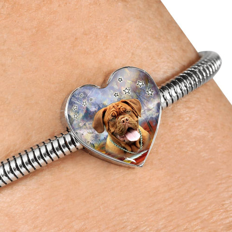 Dogue De Bordeaux Print Heart Charm Steel Bracelet