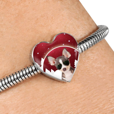 Chihuahua Print Heart Charm Steel Bracelet