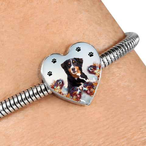 Bernese Mountain Dog Print Heart Charm Steel Bracelet