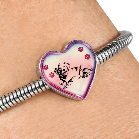 Golden Retriever Dog Print Heart Charm Steel Bracelet