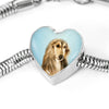 Afghan Hound Dog Print Heart Charm Steel Bracelet
