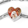Afghan Hound Dog Print Heart Charm Steel Bracelet