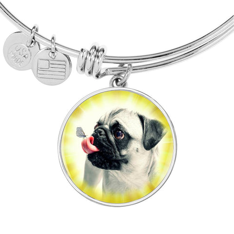 Cute Pug Dog Circle Pendent Luxury Bangle