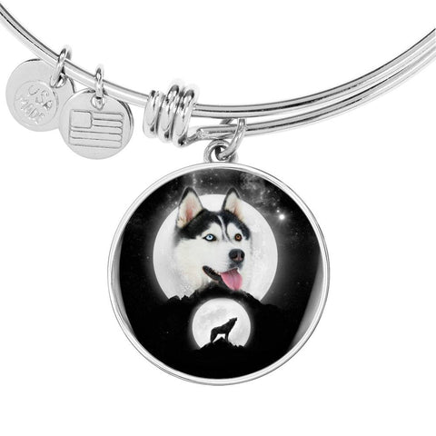 Siberian Husky Dog Print Circle Pendant Luxury Bangle