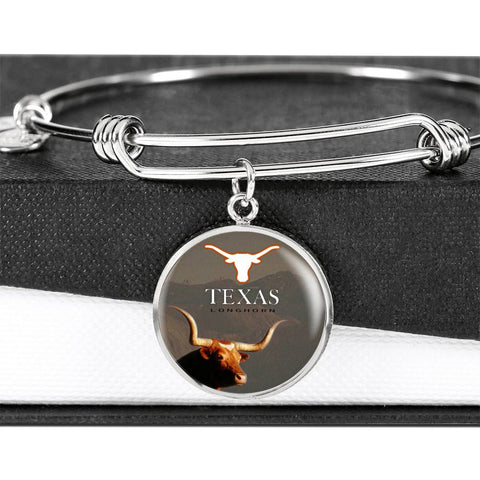 Texas Longhorn Cattle (Cow) Print Circle Pendant Luxury Bangle