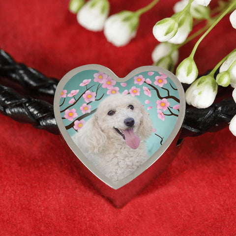 Poodle Dog Print Heart Charm Leather Bracelet