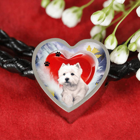 West Highland White Terrier Print Heart Charm Braided Bracelet