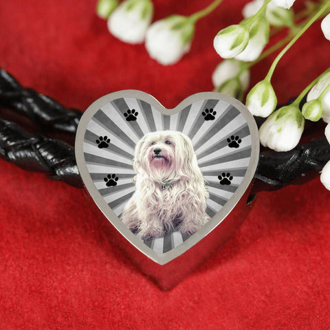 Havanese Dog Print Heart Charm Braided Bracelet