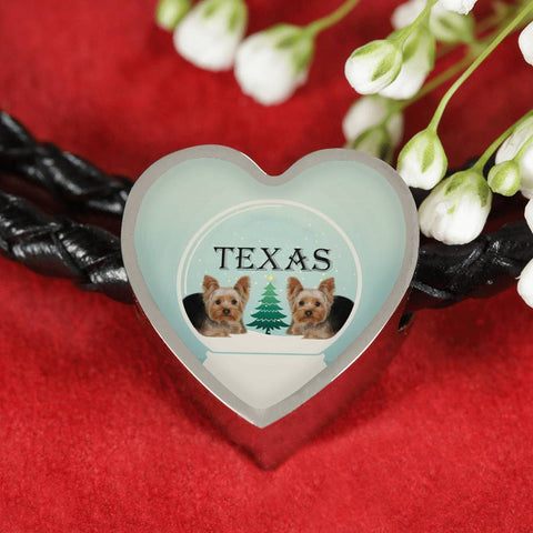 Yorkshire Terrier (Yorkie) Texas Print Heart Charm Bracelet