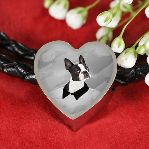 Boston Terrier Print Heart Charm Bracelet