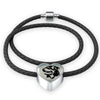 Rottweiler Dog Black&White Art Print Heart Charm Leather Woven Bracelet
