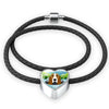 Basset Hound Dog Vector Print Heart Charm Leather Woven Bracelet