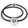 Afghan Hound Dog Print Heart Charm Leather Bracelet