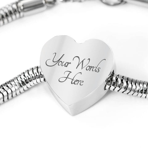 Siberian Husky Print Heart Charm Steel Bracelet