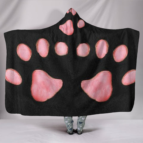 Pink Paws Print Hooded Blanket