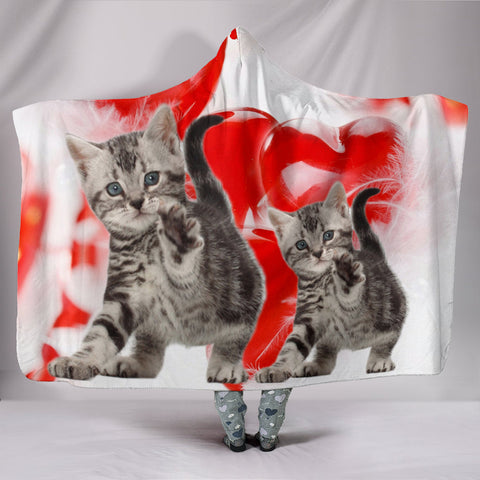 Cute American Shorthair Cat Print Hooded Blanket