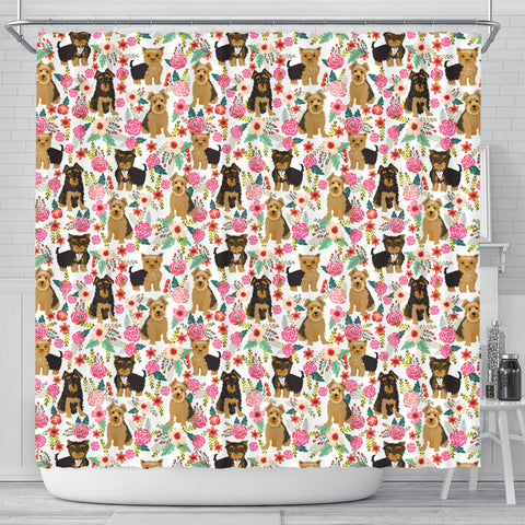 Cute Yorkie Floral Print Shower Curtains