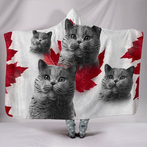 Cute British Shorthair Cat Print Hooded Blanket