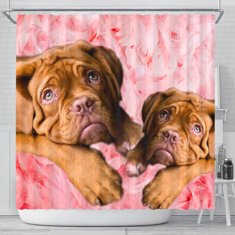 Bordeaux Mastiff On Pink Print Shower Curtains
