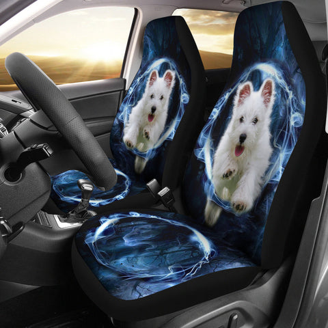 West Highland White Terrier On Blue Print Car Seat Covers
