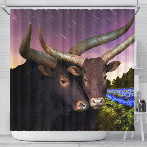 Ankole Watusi Cattle (Cow) Print Shower Curtains