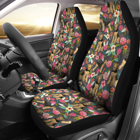 Airedale Terrier Dog Floral Print Car Seat Covers