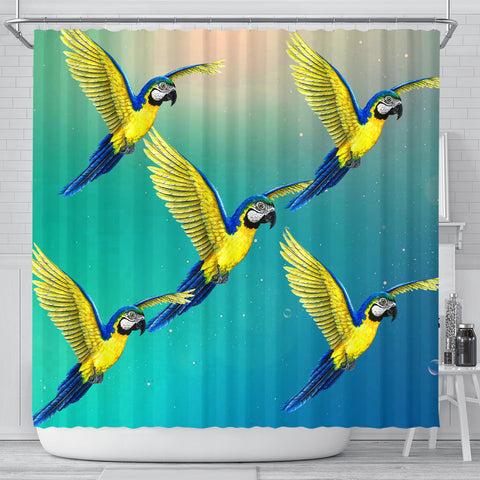 Blue And Yellow Macaw Parrot Print Shower Curtains