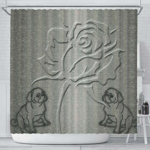 Pug With Rose Print Shower Curtain