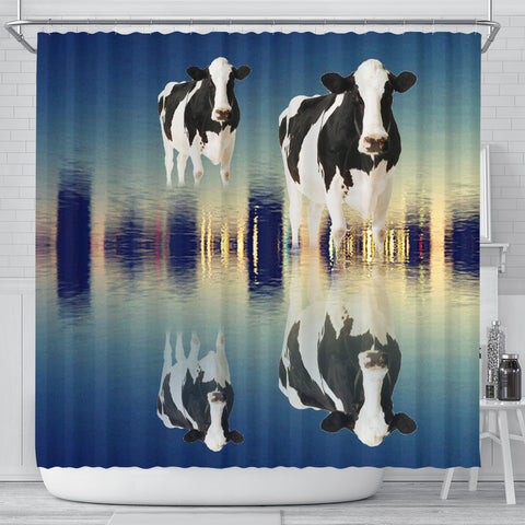 Girolando Cattle (Cow) Reflection In Water Print Shower Curtain