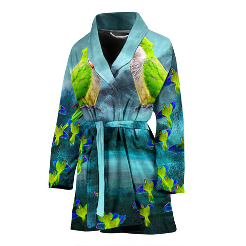 Monk Parakeet Parrot Print Women's Bath Robe