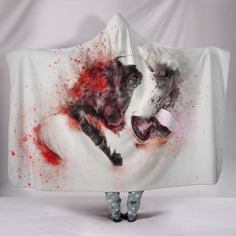 St Bernard Dog Watercolor Art Print Hooded Blanket