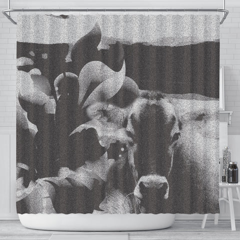 Black&White Brown Swiss cattle (Cow) Print Shower Curtain