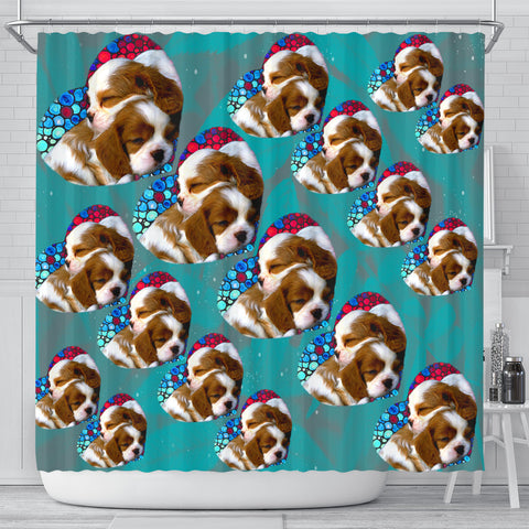 Cavalier King Charles Spaniel Dog On Heart Print Shower Curtains