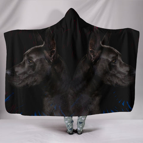 Black Great Dane Dog Art Print Hooded Blanket