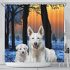 Cute White Shepherd Print Shower Curtains