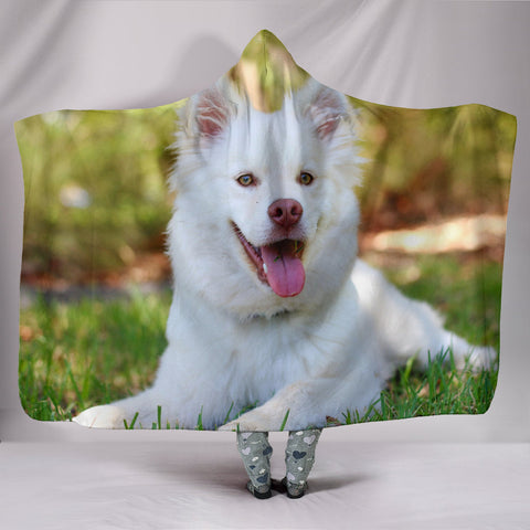 White Shepherd Dog Print Hooded Blanket