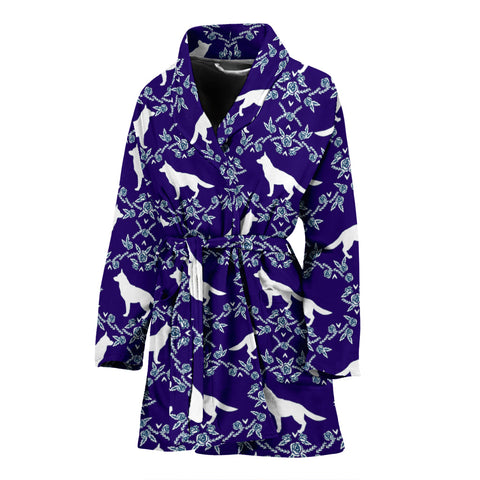 German Shepherd Dog Floral Print Women's Bath Robe