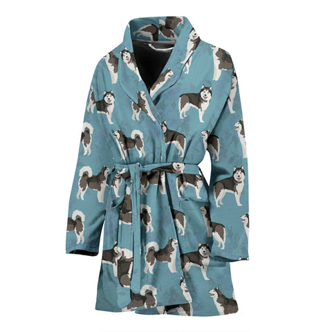 Lovely Alaskan Malamute Dog Pattern Print Women's Bath Robe