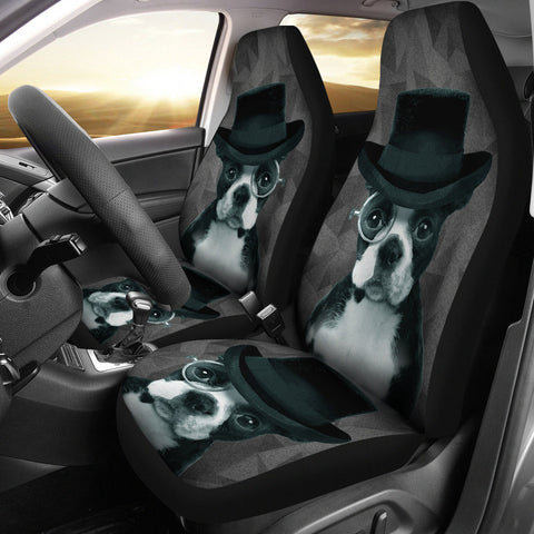 Boston Terrier On Black Print Car Seat Covers