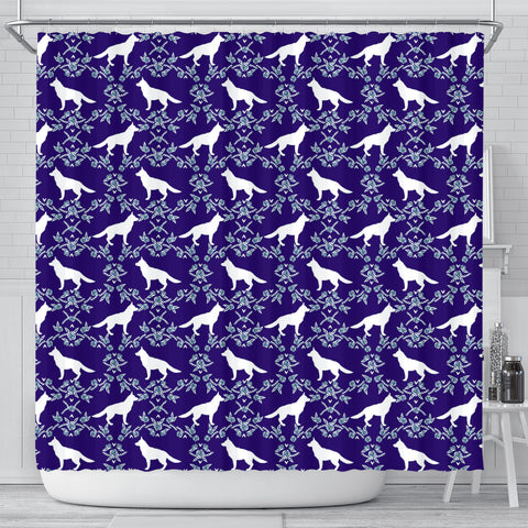 German Shepherd Dog Floral Print Shower Curtains