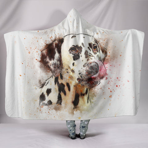 Dalmatian Dog Watercolor Art Print Hooded Blanket