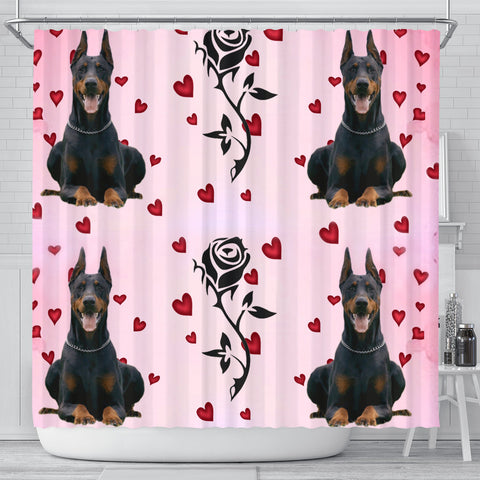 Doberman Pinscher With Rose Print Shower Curtain