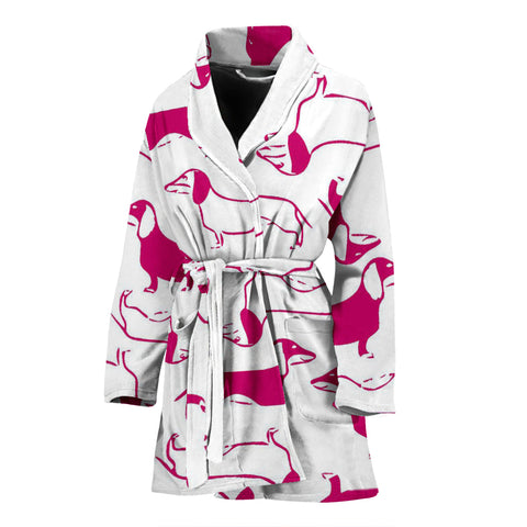 Red&White Dachshund Dog Patterns Print Women's Bath Robe