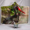 Black Stork Bird Print Hooded Blanket